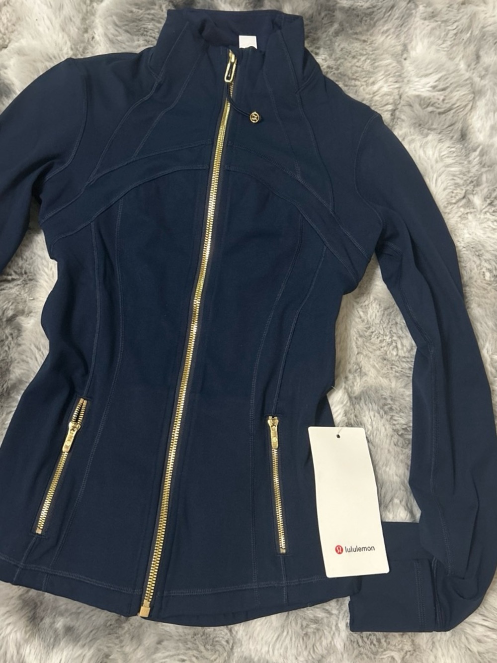 lululemon athletica Navy Zip-Front Performance Jacket with Gold Zippers